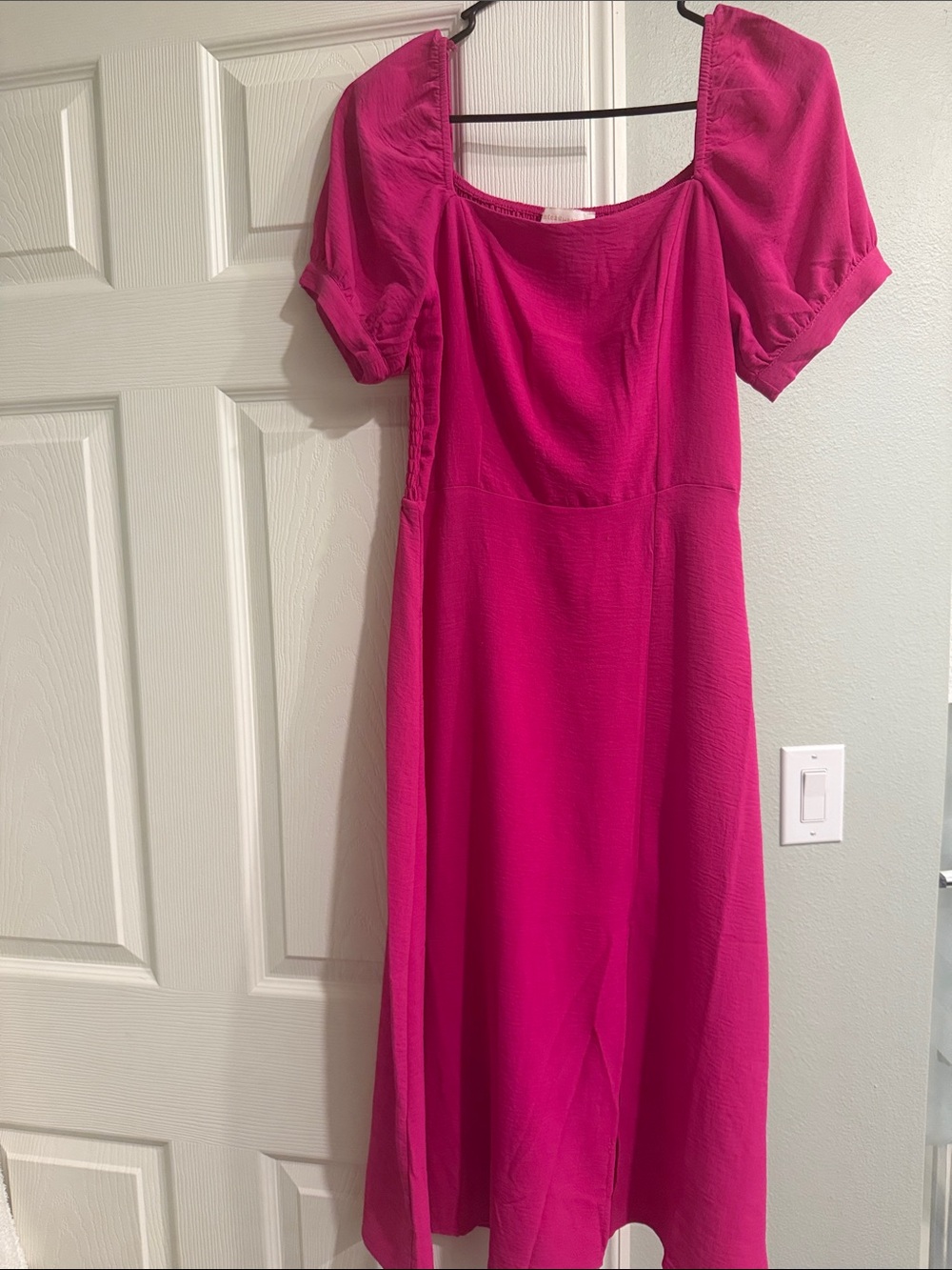 Monteau Magenta Square-Neck Midi Dress